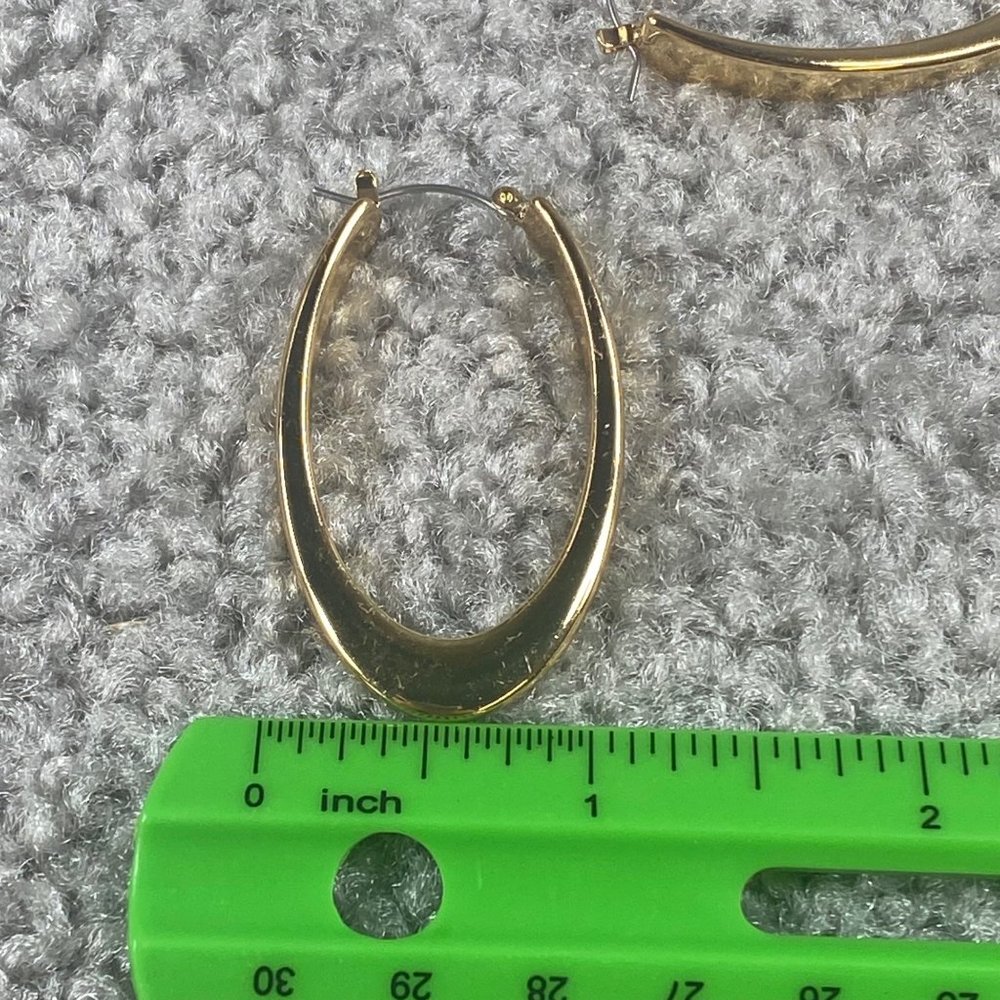 Oval Hoop Earrings Pierced Gold Tone Puffed Hinged Latch Back Click Closure - Picture 8 of 16